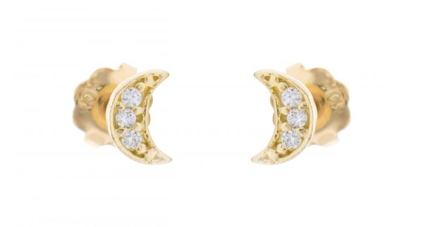 Cubic Zirconia Moon Stud Baby Screwback Earrings 10KT           *FINAL SALE*