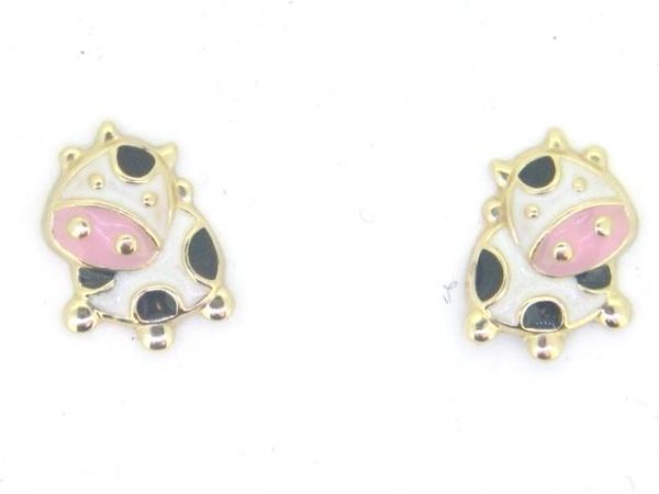 Enamel Cow Stud Screwback Baby Earrings 10KT           *CLEARANCE-FINAL SALE*