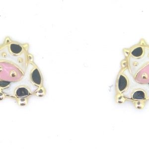 Enamel Cow Stud Screwback Baby Earrings 10KT      *CLEARANCE-FINAL SALE*