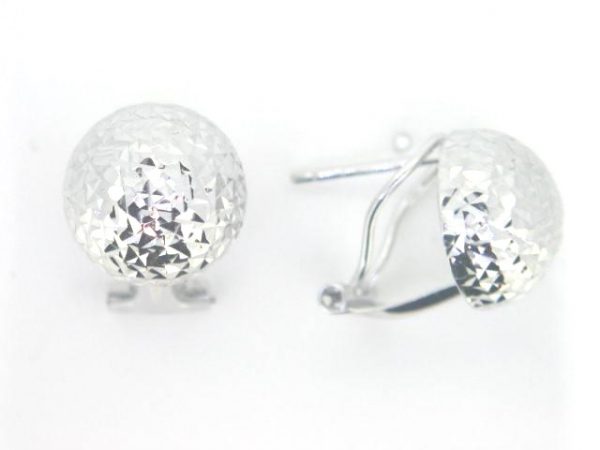 D.Cut Button Omega Back Earrings 10KT WG/11MM    *FINAL SALE*