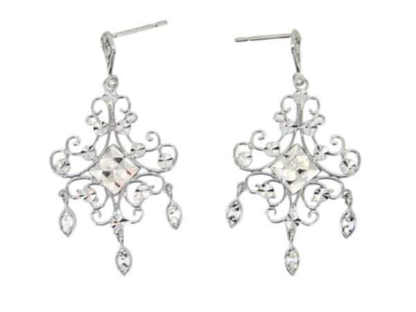 Filigree D.Cut Dangle Chandelier 10Kt Wg Stud Earrings   *FINAL SALE*