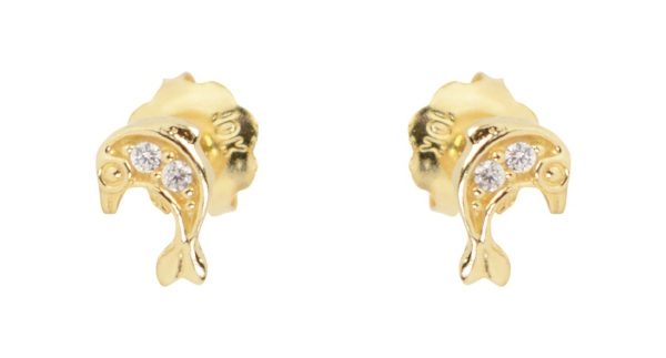 Dolphin Cubic Zirconia Baby Screwback Studs 10KT            *FINAL SALE*