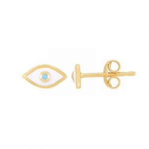 Evil Eye White Enamel Stud Earrings 14KT/8.5MM   *CLEARANCE-FINAL SALE*