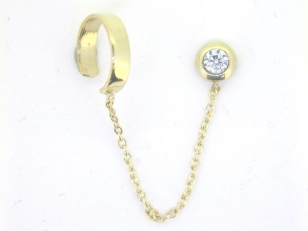 Single Cubic Zirconia Bezel Stud with Chain & Ear Cuff 10KT   *FINAL SALE*