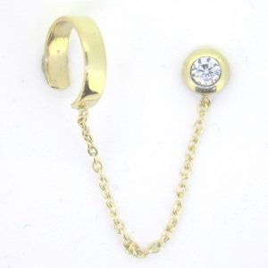 Single Cubic Zirconia Bezel Stud with Chain & Ear Cuff 10KT   *FINAL SALE*