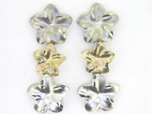 D.Cut Hibiscus Flower Dangle Stud Earrings 10KT TT    *FINAL SALE*