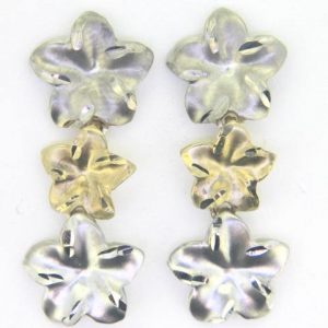 D.Cut Hibiscus Flower Dangle Stud Earrings 10KT TT    *FINAL SALE*