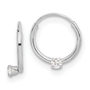 18 Gauge Tube Hoop with Cubic Zirconia Body Jewellery 14KT WG/10MM     *FINAL SALE*