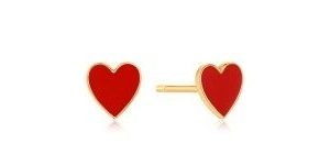 Red Enamel Heart Stud Earrings 10KT/5MM   *FINAL SALE*