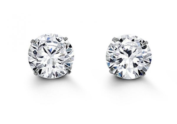 7MM Cubic Zirconia Stud Earrings 14KT WG   *FINAL SALE*