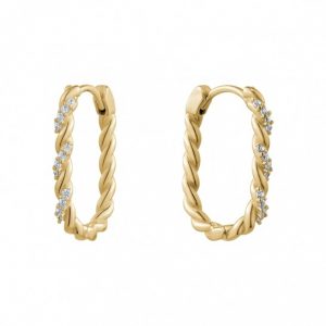 2MM Oval Solid Rope Design with Cubic Zirconia Huggie Hoop Earring 10KT/17MM     *FINAL SALE*