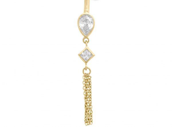 Pear & Princess Shape Bezel Set Cubic Zirconia with Dangle Chain Body Jewellery 14KT     **FINAL SALE**