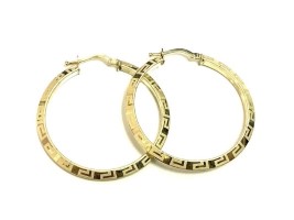 2mm Knife Edge Satin & High Polish Greek Key Hoop Earrings 10KT/25MM    *CLEARANCE-FINAL SALE*