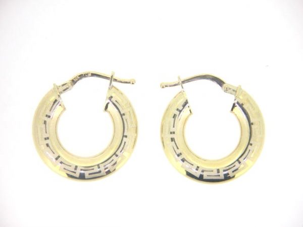 5mm Donut Satin & High Polish Greek Key Hoop Earrings 10KT/24MM   *FINAL SALE*