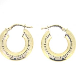 5mm Donut Satin & High Polish Greek Key Hoop Earrings 10KT/24MM *FINAL SALE*