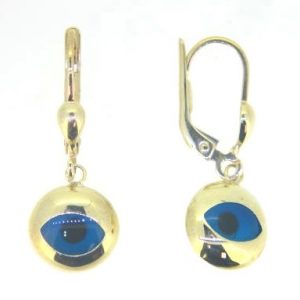 10MM Evil Eye Round Dangle Lever Back Earrings 10KT    *CLEARANCE-FINAL SALE*