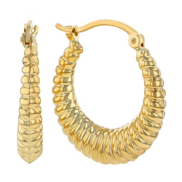 Croissant Ribbed Tapered Hoop Earrings 10KT/28MM     *CLEARANCE-FINAL SALE*