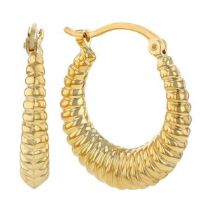 Croissant Ribbed Tapered Hoop Earrings 10KT/28MM     *FINAL SALE*