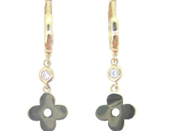 Dangle Flower with Cubic Zirconia Huggie Hoop Earrings 10KT     *FINAL SALE*