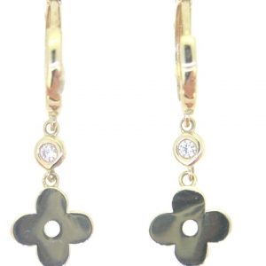 Dangle Flower with Cubic Zirconia Huggie Hoop Earrings 10KT     *FINAL SALE*