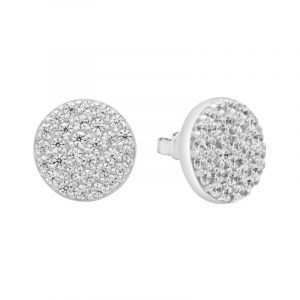 Cubic Zirconia Micro Pave Disc Stud Earring 10KT WG/8MM    **FINAL SALE**