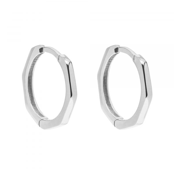 Octagonal Huggie Hoop Earrings 10KT WG/15MM     *CLEARANCE-FINAL SALE*