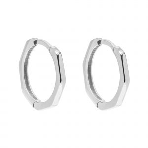 Octagonal Huggie Hoop Earrings 10KT WG/15MM     *CLEARANCE-FINAL SALE*