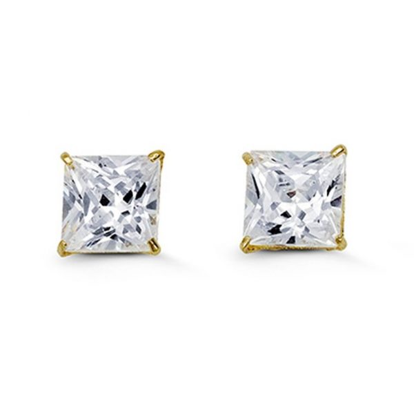6MM Princess Cut Cubic Zirconia Stud Earrings 14KT    *FINAL SALE*