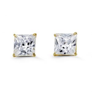 6MM Princess Cut Cubic Zirconia Stud Earrings 14KT    *FINAL SALE*