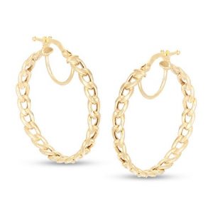 Solid Cuban Link Round Hoop Earrings 10KT/22MM     *CLEARANCE-FINAL SALE*