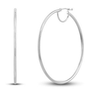 2MM Tube Hoop Earrings w/ Bridge 10KT WG/50MM     *CLEARANCE-FINAL SALE*