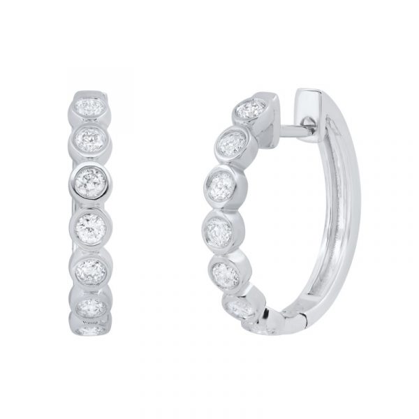 2MM Cubic Zirconia Bezel Huggie Hoop Earrings 10KT WG/15MM      *FINAL SALE*