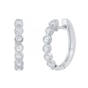 2MM Cubic Zirconia Bezel Huggie Hoop Earrings 10KT WG/15MM      *FINAL SALE*