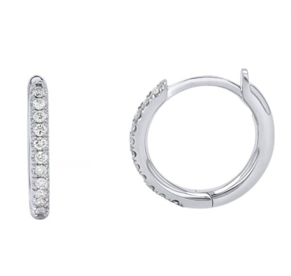 2MM Cubic Zirconia Pave Huggie Hoop Earrings 10KT WG/17MM      *FINAL SALE*