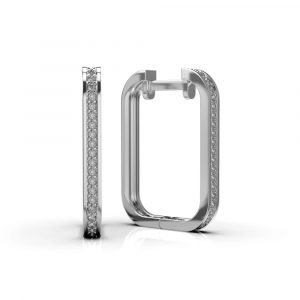 2MM Cubic Zirconia Pave Rectangular Huggie Hoop Earrings 10KT WG/18MM    *CLEARANCE-FINAL SALE*