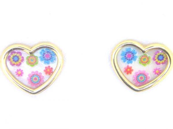 Heart Shape w/ Multi Colour Inlay Stud Earrings 10KT/7MM           *FINAL SALE*