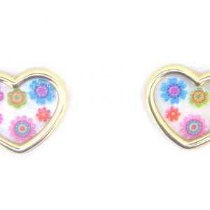 Heart Shape w/ Multi Colour Inlay Stud Earrings 10KT/7MM           *FINAL SALE*