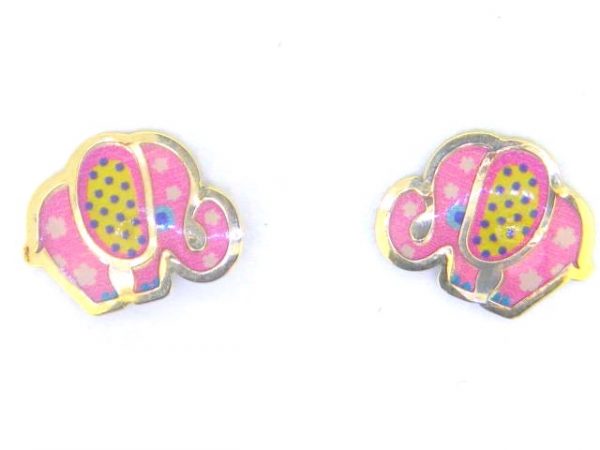 Elephant Shape w/ Multi Colour Inlay Screwback Stud Earrings 10KT/7MM           *FINAL SALE*