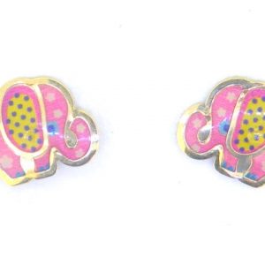Elephant Shape w/ Multi Colour Inlay Screwback Stud Earrings 10KT/7MM           *FINAL SALE*