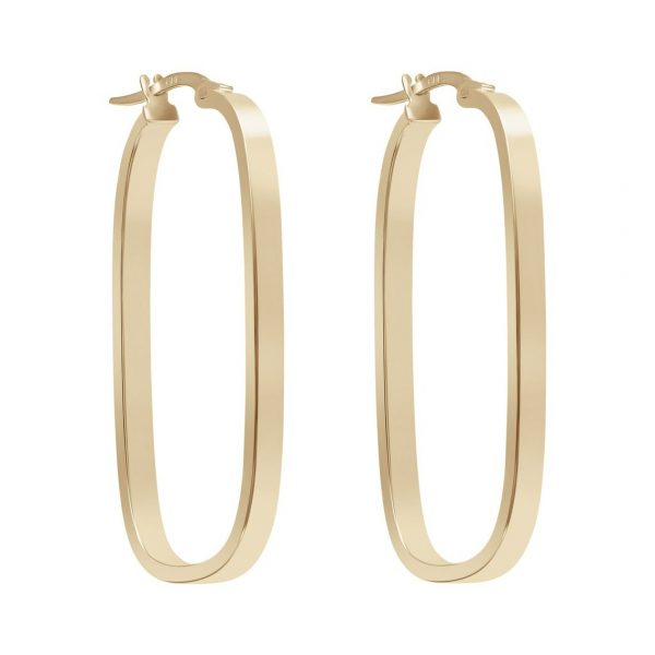 3MM Square Tube Oval Hoop Earrings Italian 10KT/36MM    *FINAL SALE*