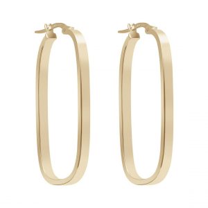3MM Square Tube Oval Hoop Earrings Italian 10KT/36MM    *FINAL SALE*