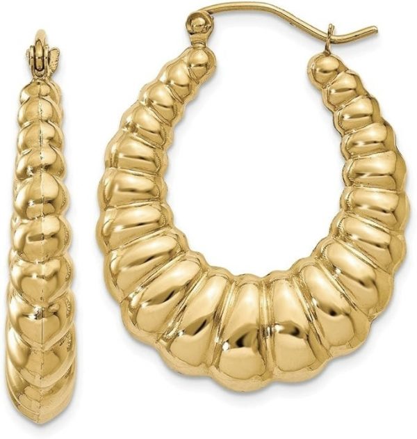 Oval Shrimp Creole Puffy Hoop Earrings 10KT/35MM    *CLEARANCE-FINAL SALE*
