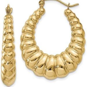 Oval Shrimp Creole Puffy Hoop Earrings 10KT/35MM      *CLEARANCE-FINAL SALE*