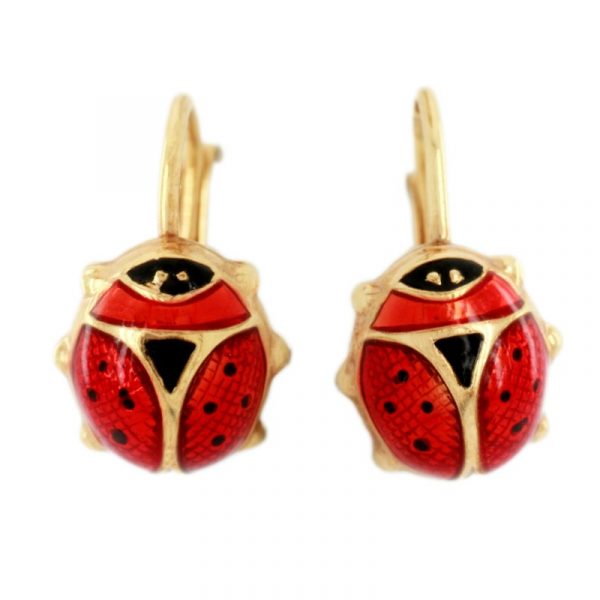 Red Enamel Ladybug Lever Back Baby Earrings 10KT/7MM     *FINAL SALE*