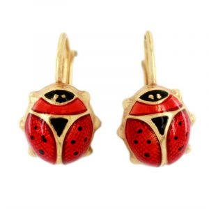 Red Enamel Ladybug Lever Back Baby Earrings 10KT/7MM     *FINAL SALE*