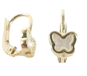 Mother of Pearl Butterfly Lever Back Baby Earrings 10KT/7MM     *FINAL SALE*