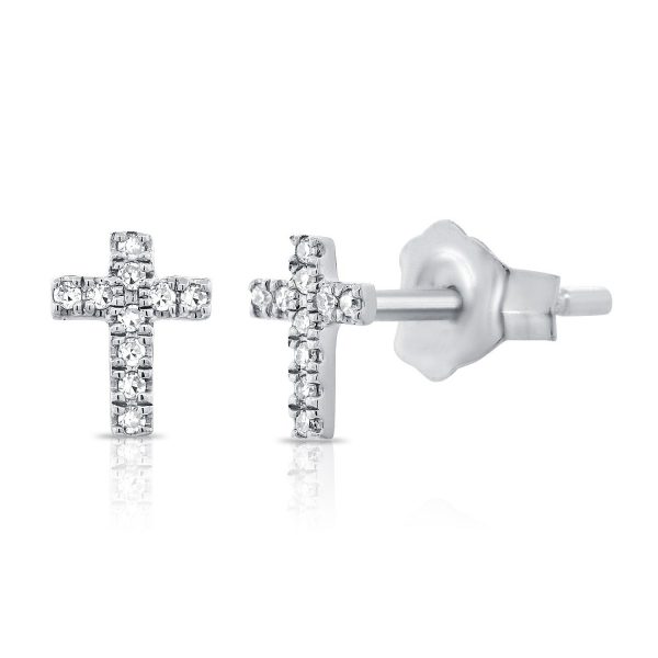 Cubic Zirconia Cross Baby Stud Earrings 10KT WG/8MM     *FINAL SALE*