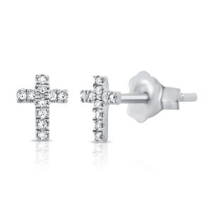 Cubic Zirconia Cross Baby Stud Earrings 10KT WG/8MM     *FINAL SALE*
