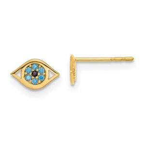 Evil Eye Blue Cubic Zirconia Stud Earrings 14KT/8MM    *FINAL SALE*