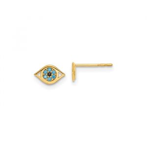 Evil Eye Blue Cubic Zirconia Stud Earrings 14KT/8MM    *FINAL SALE*